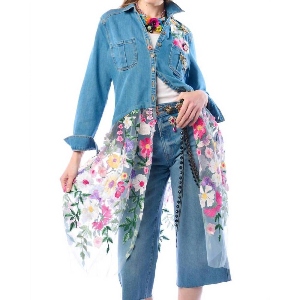 NEW ARATTA celine button down floral shirt dress in denim blue - Picture 9 of 10
